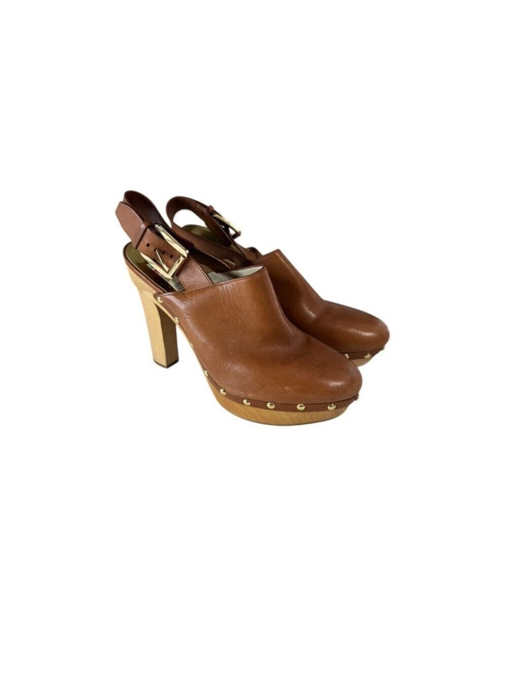 Women's Michael Kors Brown Leather Studded Clogs Size 9